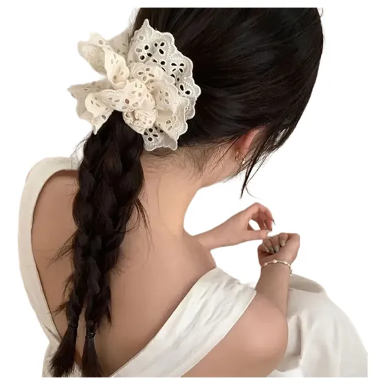Colero Scrunchie Broderie Blanco Crudo Bordado