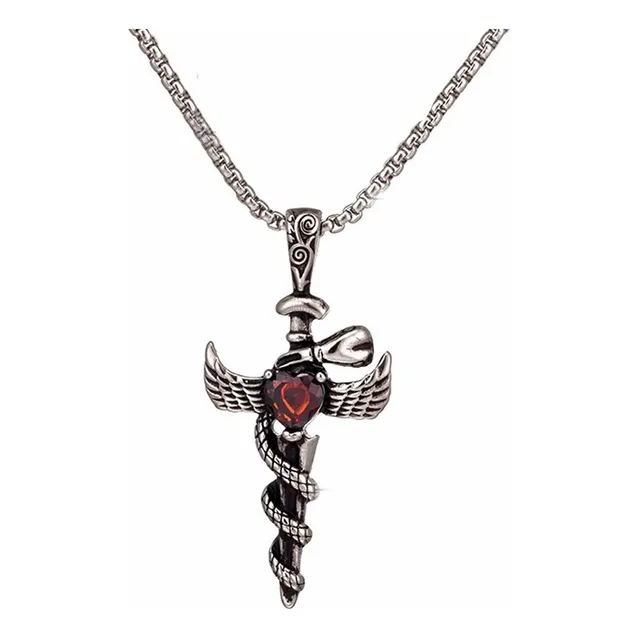 Collar Para Hombre Dije Daga Con Alas Acero Inox.