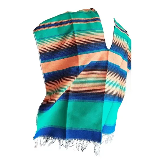 Poncho Ruana Con Flecos Tipo Sarape Mexicano Multicolor