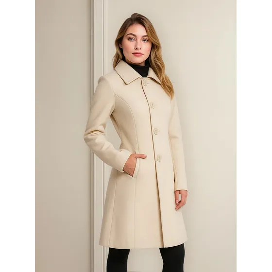 Casaco Sobretudo Feminino Lã Batida Inverno Com Bolsos