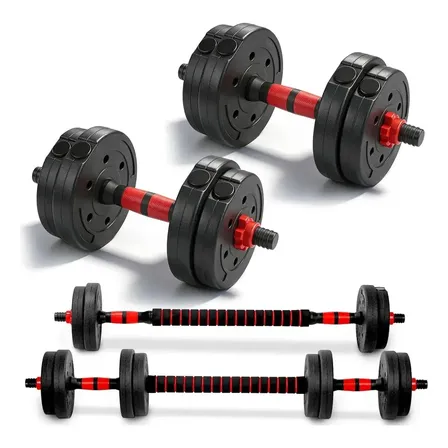 Kit Halteres 10kg Consport Ajustável com Barra Reta, Anilhas de ABS e Presilhas com Rosca - Treino em Casa, Musculação e Academia - Montagem Rápida, Compacto, Ideal para Iniciantes, Homens e Mulheres