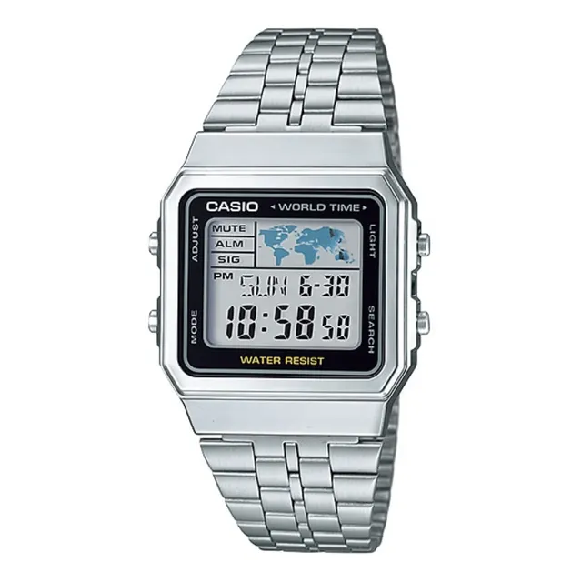 Reloj pulsera digital Casio Vintage A500WA-1DF con correa de acero inoxidable color plateado