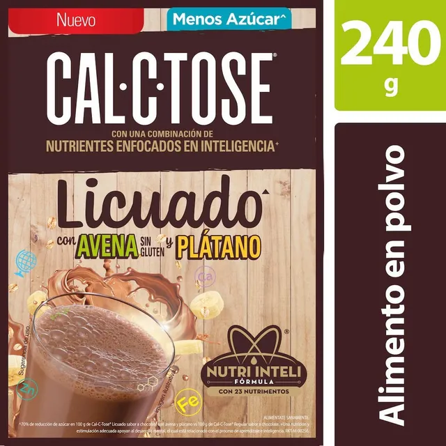 Alimento en Polvo Menos Azúcar Chocolate, con avena y plátano 240 g Cal C Tose