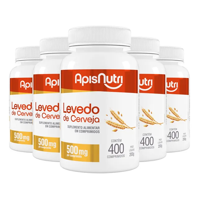 Kit 5 Levedo De Cerveja Apisnutri 400 Comprimidos 500mg
