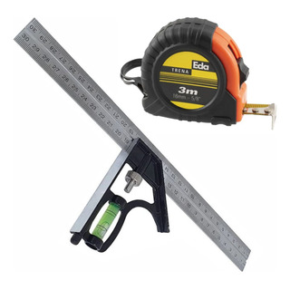 Esquadro Combinado Em Aço Com Nível Regulável 30cm Esquadro Combinado Em Aço Com Nível Regulável 30cm
