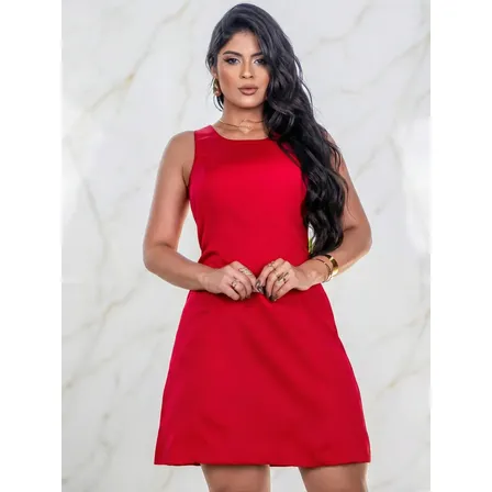 Vestido Feminino Alfaiataria Curto Casual Lycra Premium Vermelho Gg