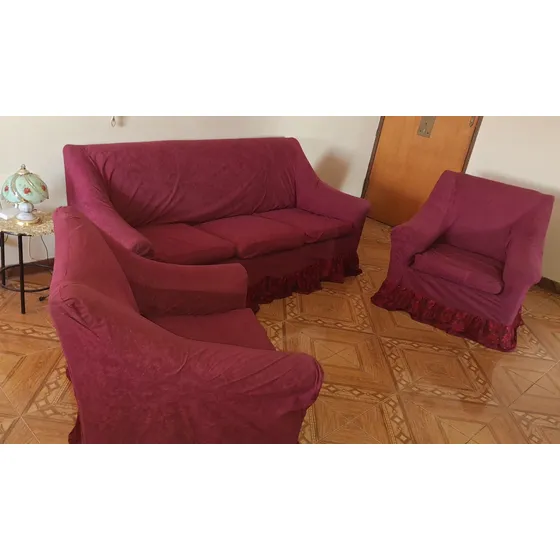 Juego De Recibo Vinotinto Para Sala En Madera Saman