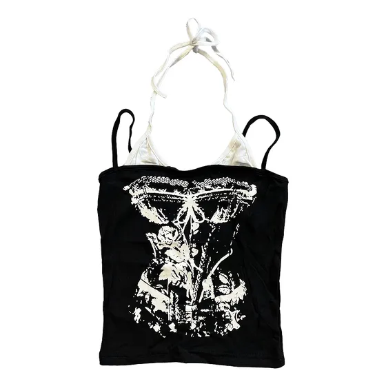 Top Ajustado Super Cute Estilo Y2k, Moda Alternativa Unisex Negro S