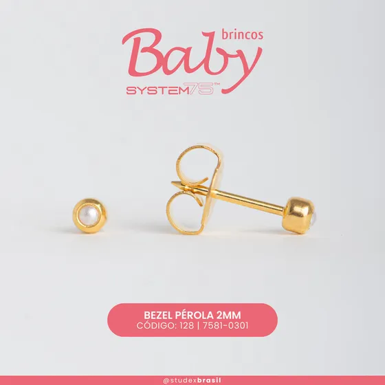 Brincos Studex Baby System 75 (pérola 128) Cor Dourado