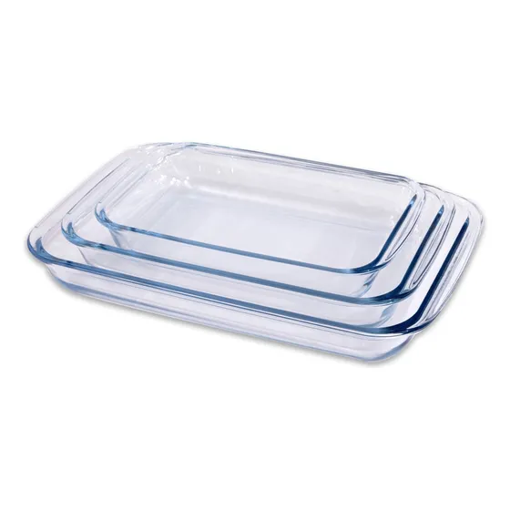 Set De 3 Fuentes De Vidrio Rectangular Doral Vidrio