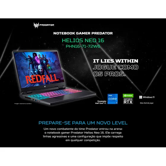 Notebook Acer Predator Gamer Phn16-71-72w6 I7-13650hx 16gb 512gb Ssd Rtx 4060 Windows 11 Home Tela 16 Wuxga - Excelente (Recondicionado)