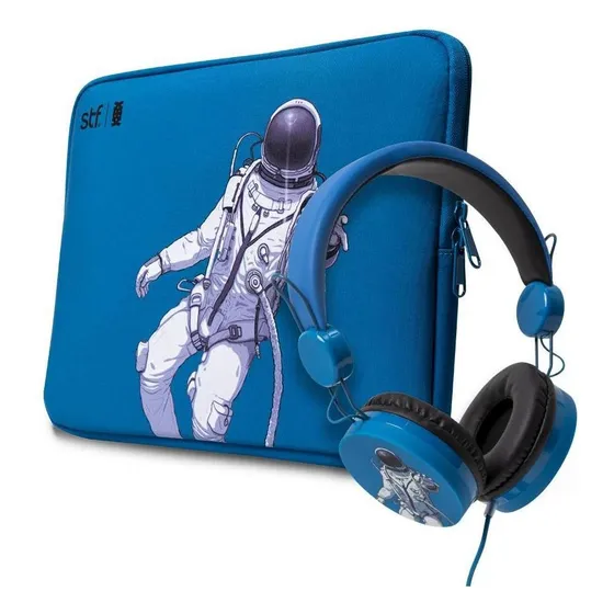 STF C2 Audífono Alámbrico + Funda Laptop 14 Combo 2 En 1 Erick Color Azul