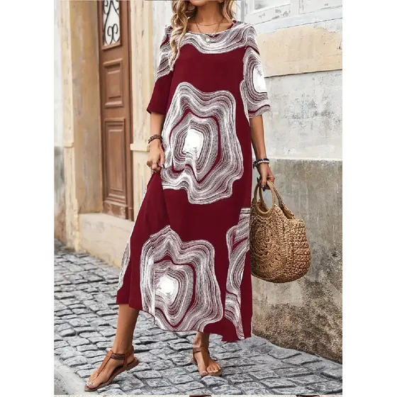 Vestido Semiformal Rojo Vino Con Blanco Talle 4xl Grande