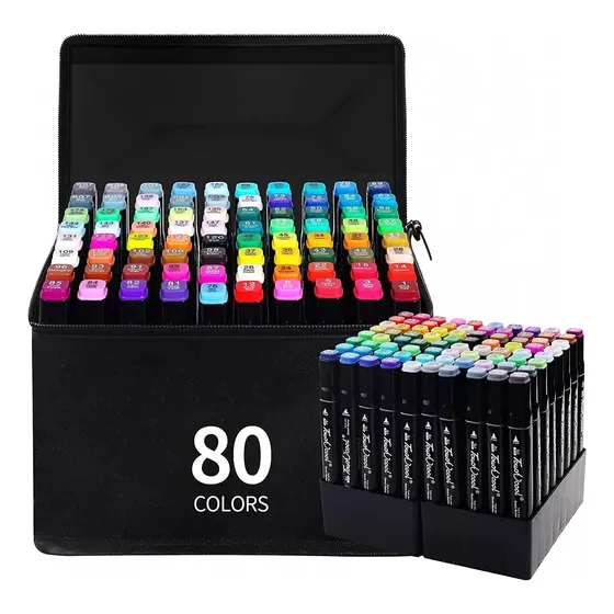 Marcadores 80 Colores Colores Doble Punta Plumones Punta Pincel A Base De Alcohol