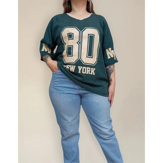 Remera Algodón Premium Estampada Jersey - Dama N.y. 80