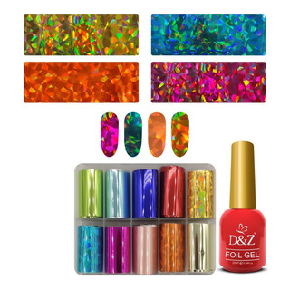 01 Kit Foil 10 Foils 01 Cola Para Foil Unhas Decoradas Gel 01 Kit Foil 10 Foils 01 Cola Para Foil Unhas Decoradas Gel