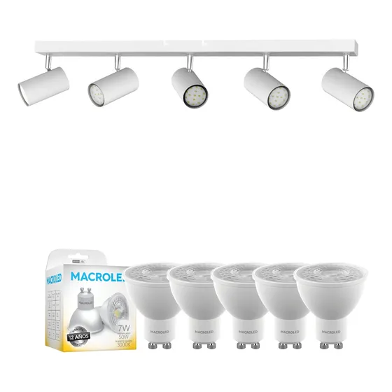 Barral Riel Aplique 5 Luces Metalico Blanco Negro Completo