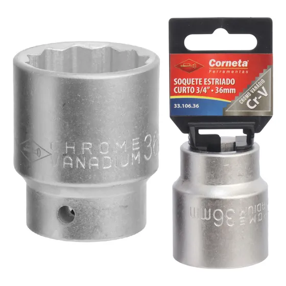 Soquete Estriado Com Encaixe De 3/4 Cr-v 36mm Saga Corneta Cor Cromo