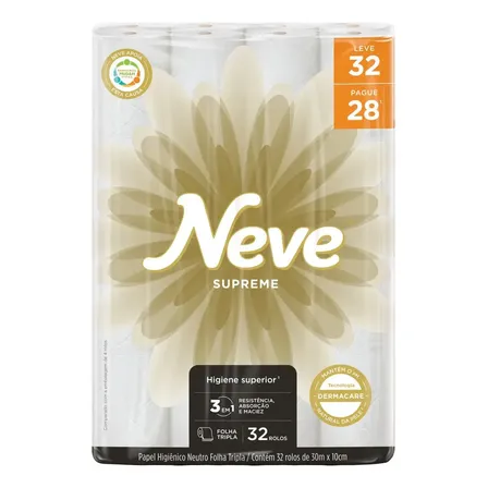Papel Higiênico Neve Supreme Folha Tripla Leve 32 Pague 28