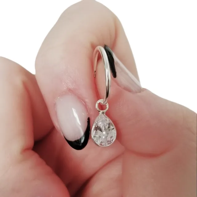 Aro Drop Argollita 14mm Cubic Gota Grande Plata 925