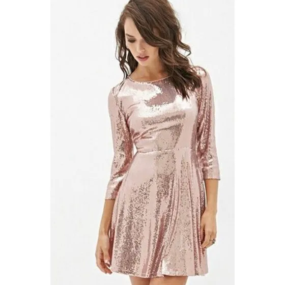 Vestido Juvenil De Fiesta Lentejuelas En Dorado Rosa Talla L