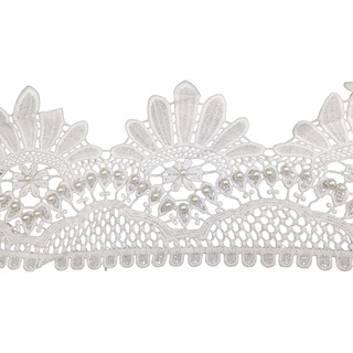Encaje Guipur Abancio Floral Con Perla Blanca 14cm 15y L1657 Encaje Guipur Abancio Floral Con Perla Blanca 14cm 15y L1657