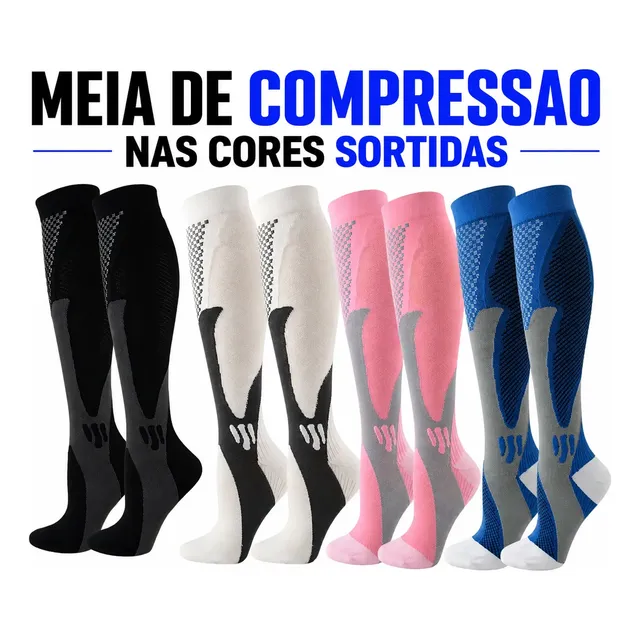 Kit 3 Pares Meia De Compressão Cano Longo Academia Corrida Sortidas Unico