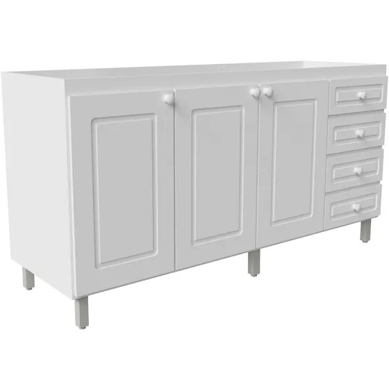 Armario Bajo Mesada De Cocina 160x081x052 Sin Tapa - 160bbr Color Blanco