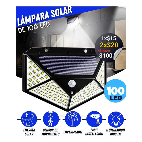 Lampara Solar 100 Led Con Sensor De Movimiento - Waterproof