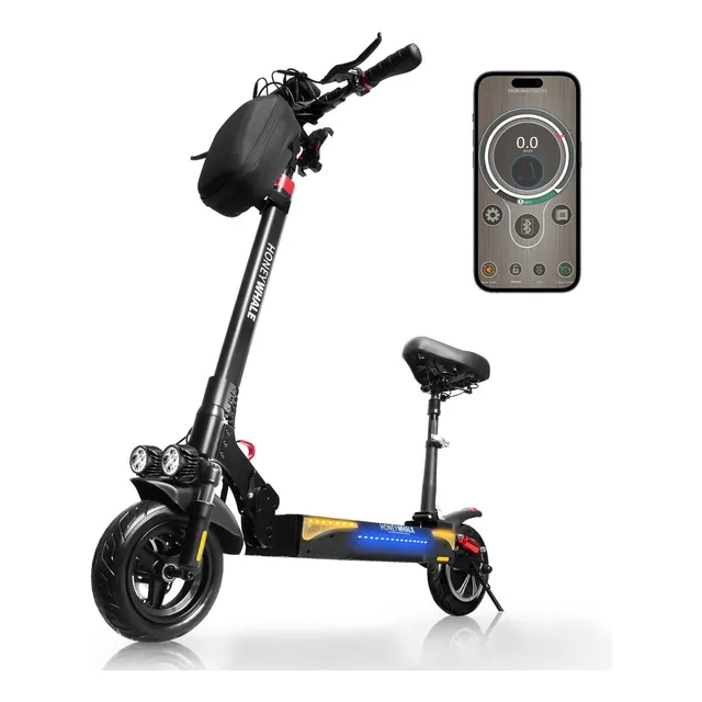 HONEY WHALE T4B Scooter Electrico Plegable 55KM/H-1000W-45KM-13AH-(MAX)Velocidad-Potencia-Autonomía-Capacidad de la Batería, Patin Eléctrico Asiento Desmontable, Iluminación Ambiental HONEYWHALE