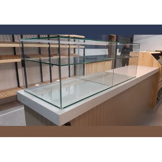 Mostrador En Vidrio Templado Con Accesorios En Acero Inox