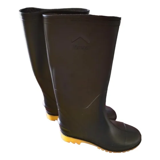 Bota De Caucho Color Negro Marca Vereda Venus Suela Amarill 