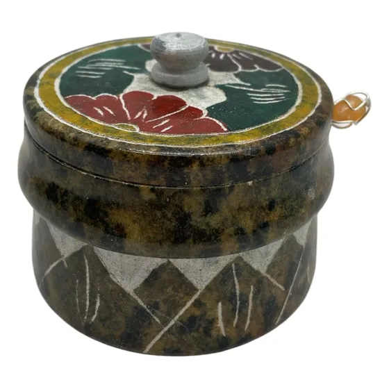 Açucareiro De Pedra Sabão Com Colher Artesanal Pintado