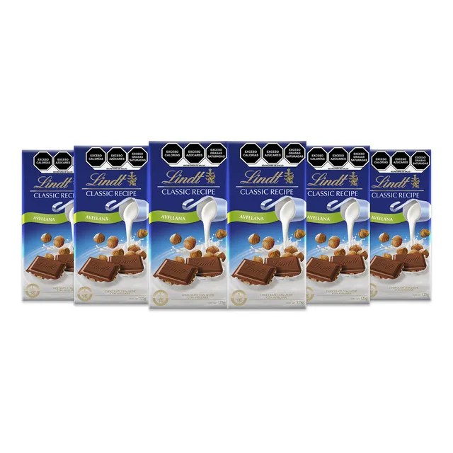 Pack 6 Barras Chocolate Lindt Con Leche Y Avellanas 125g