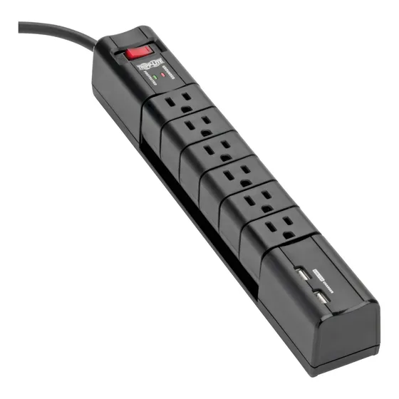 Contacto Múltiple 6 Salidas 2.4 M Cable Usb Negro