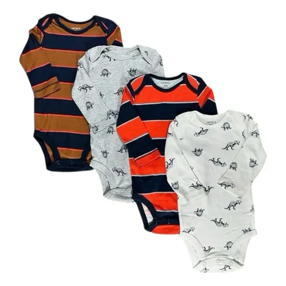 Kit Com 4 Body Manga Longa Carters Dino Menino ^ 3m A 24m Cinza 24meses Listras