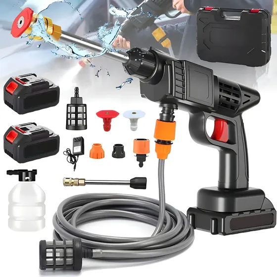 Hidrolavadora Inalambrica(2 Batería),hidrolavadora Portatil Con Manguera 5m Y 3 Boquillas,pistola De Lavado De Alta Presión,lavadora A Presión Portátil Para Limpieza De Coches,vallas,pisos Y Riego48v | Cuotas sin interés