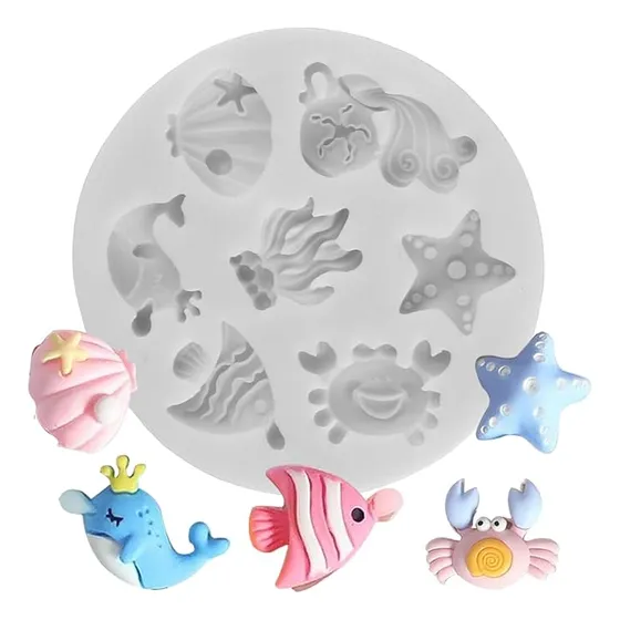 Molde Silicona Animalitos Marinos M2 Fondant Porcelana Fria Color Blanco