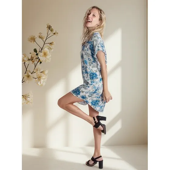 Vestido De Fibrana Manga Corta Mujer