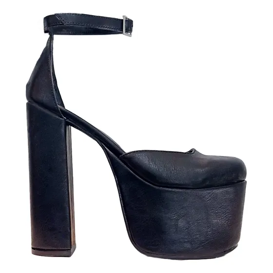 Zapato Fiesta Taco Alto Palo Sandalias Cuero Cerrado