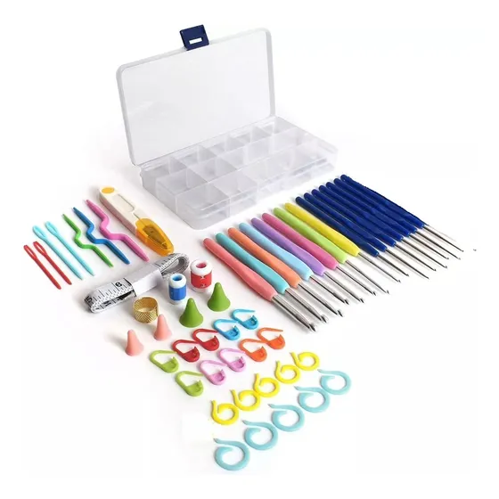 Completo Set Agujas Crochet + Estuche + Accs Tejido 52 Pzas Color Multicolor