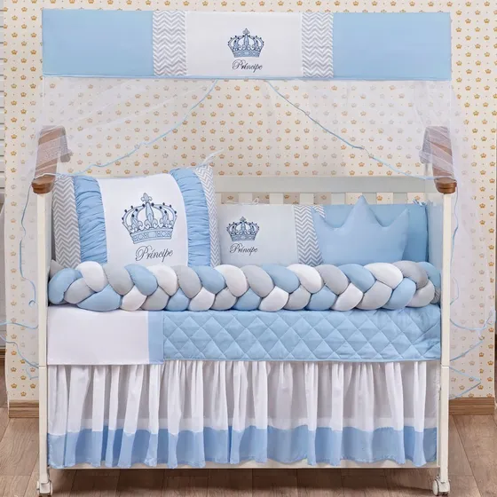 Kit Berço Trança Azul Urso Menino E Menina Masculino