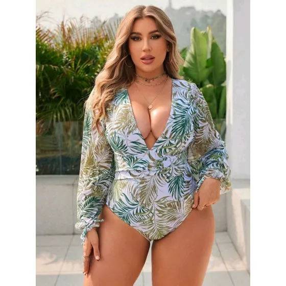 Traje De Baño Dama Manga Larga Entero Talla Plus