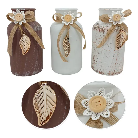 Florero De Vidrio Con Hoja Decorativa Pack De 3 Color Variados Liso