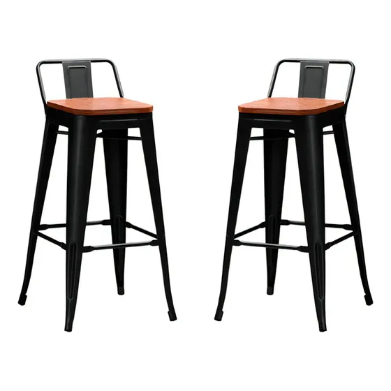 Pack 2 Taburetes Tolix C/respaldo Y Asiento De Madera Lumax Color Negra