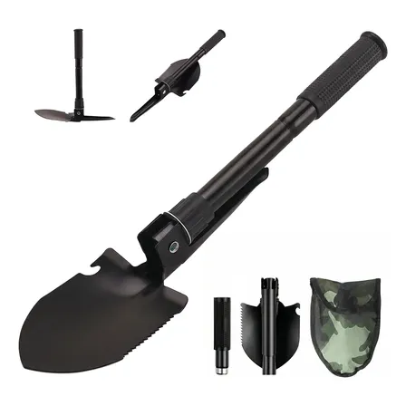 Mini Pá Dobrável P/ Camping Multifuncional 5 Em 1 C/extensor Preto