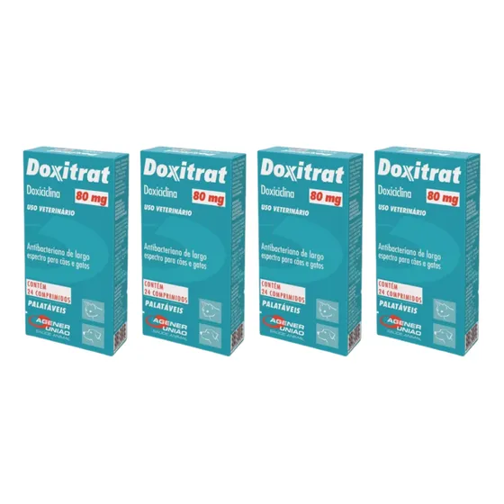 Kit 4 Unidades Doxitrat 80mg Antbacteriano Cães Gatos 24comp