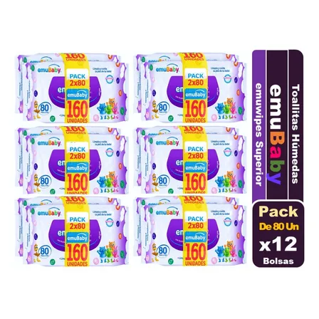 Toallitas Húmedas Emubaby Superior 80 Un C/u Pack X12 Bolsas
