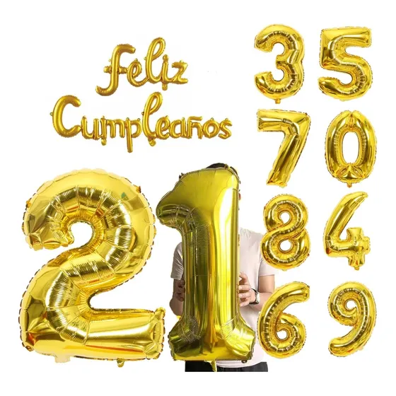Kit de 10 globos Digital Inch Gold 0-9 Happy Birthday El globo dorado de 16 pulgadas es adecuado para cumpleaños, fiestas, juguetes para bebés, decoraciones, elementos esenciales para las vacaciones D