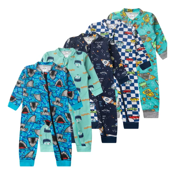 Roupa De Bebe 5 Macacão Menino Menina Longo Suedine Algodão